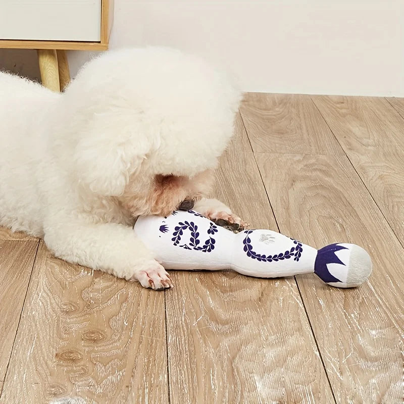 Squeaky Plush Dog Chew Toy – Durable & Stylish Vase Design
